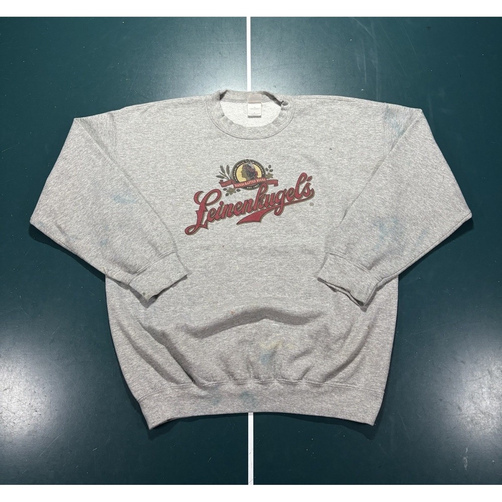 Vintage Leinenkugel's Beer Crewneck Sweatshirt Men's XL Gray Red Wisconsin Flaws